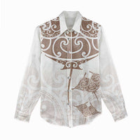 New Zealand Manta Ray Tattoo Women Casual Shirt Aotearoa Maori Haehae Beige LT14 - Polynesian Pride