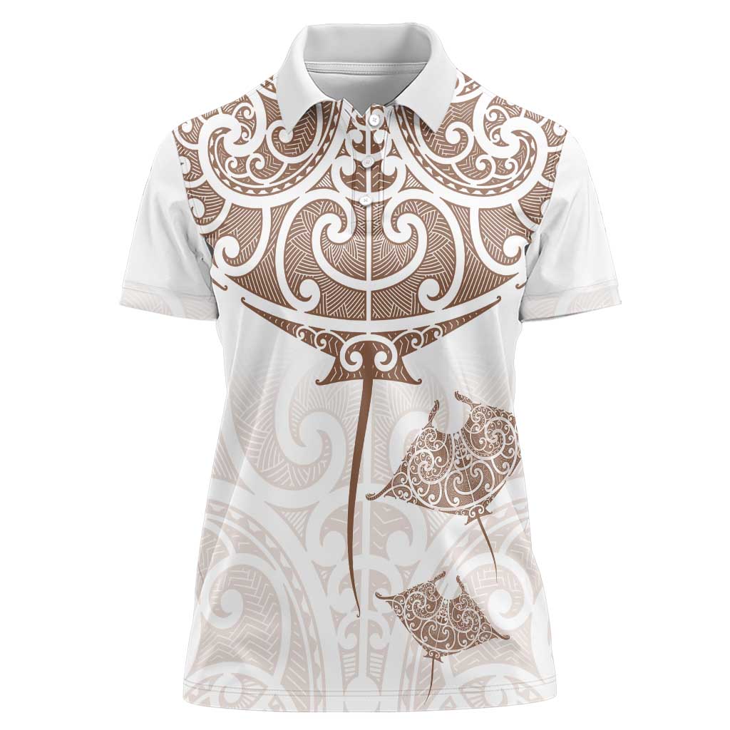 New Zealand Manta Ray Tattoo Women Polo Shirt Aotearoa Maori Haehae Beige LT14 Female White - Polynesian Pride