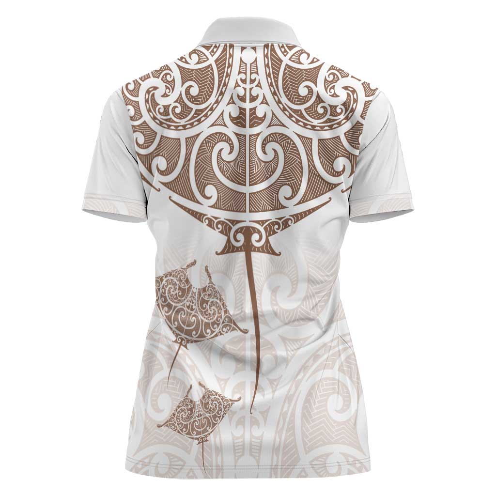 New Zealand Manta Ray Tattoo Women Polo Shirt Aotearoa Maori Haehae Beige LT14 - Polynesian Pride
