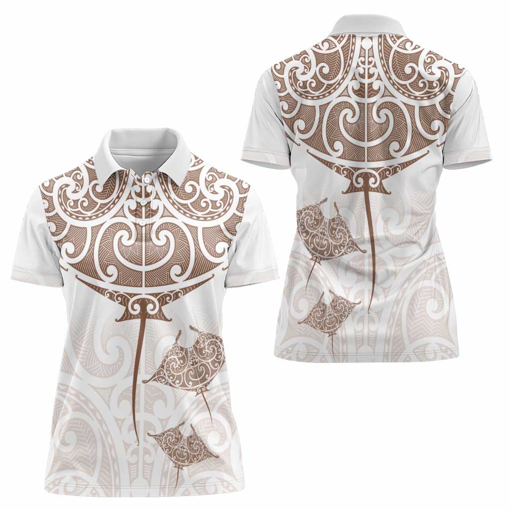 New Zealand Manta Ray Tattoo Women Polo Shirt Aotearoa Maori Haehae Beige LT14 - Polynesian Pride