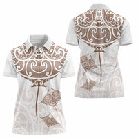 New Zealand Manta Ray Tattoo Women Polo Shirt Aotearoa Maori Haehae Beige LT14 - Polynesian Pride