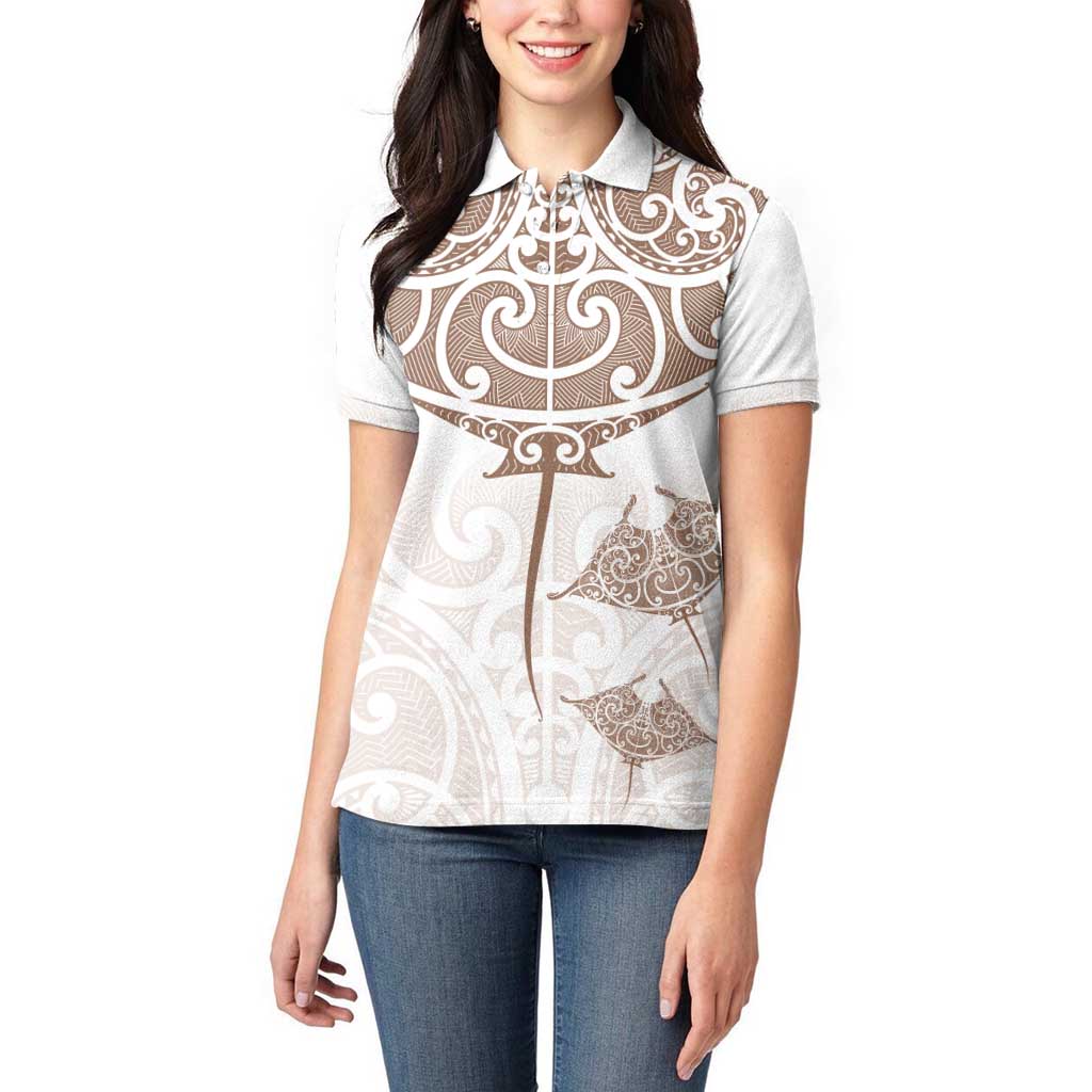 New Zealand Manta Ray Tattoo Women Polo Shirt Aotearoa Maori Haehae Beige LT14 - Polynesian Pride