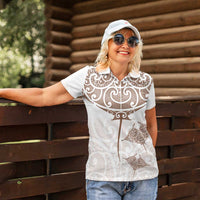 New Zealand Manta Ray Tattoo Women Polo Shirt Aotearoa Maori Haehae Beige LT14 - Polynesian Pride