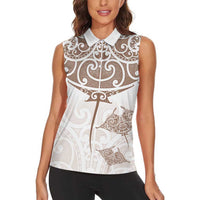 New Zealand Manta Ray Tattoo Women Sleeveless Polo Shirt Aotearoa Maori Haehae Beige LT14 - Polynesian Pride