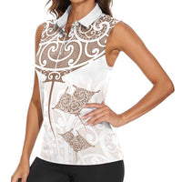 New Zealand Manta Ray Tattoo Women Sleeveless Polo Shirt Aotearoa Maori Haehae Beige LT14 - Polynesian Pride