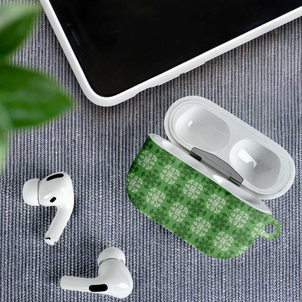 Green Hawaiian Quilt AirPods Case Hawaii Pineapple Monstera Palaka Motifs - Polynesian Pride