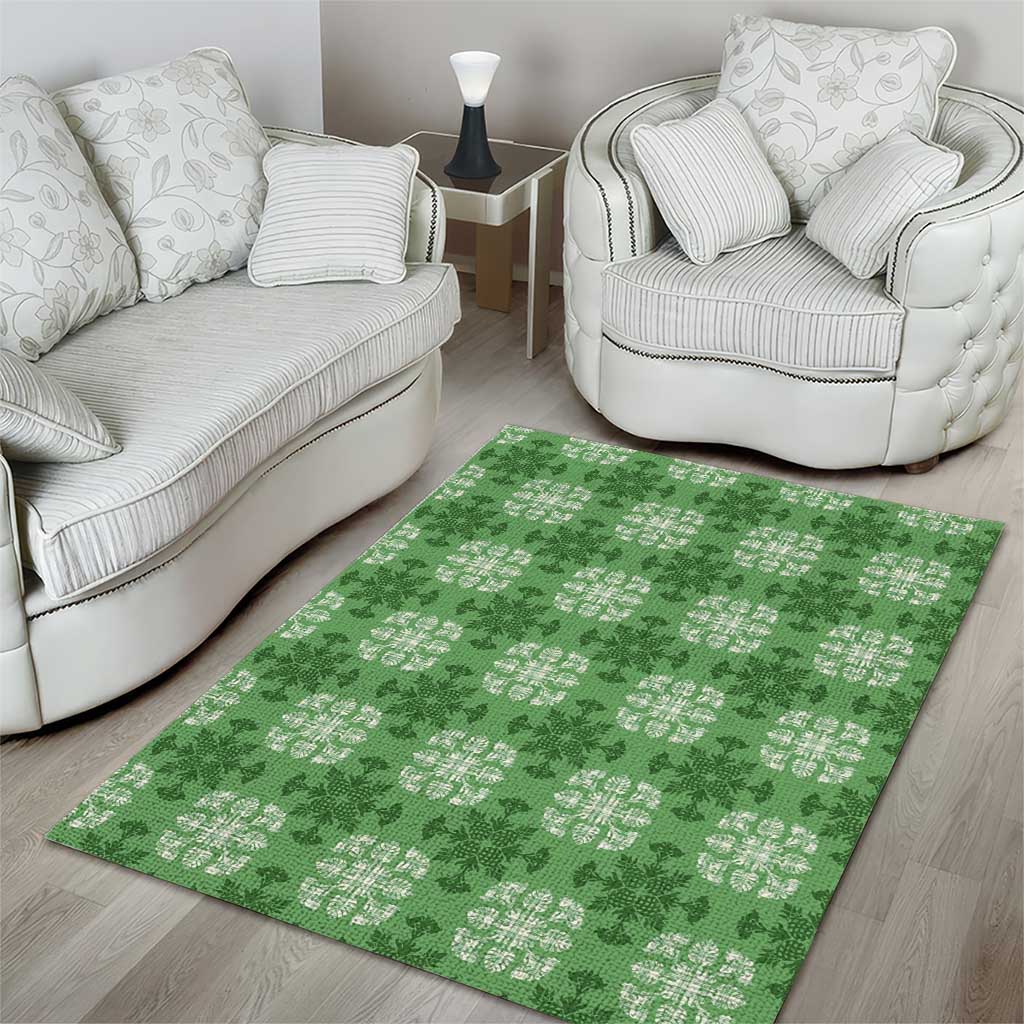 Green Hawaiian Quilt Area Rug Hawaii Pineapple Monstera Palaka Motifs LT14 - Polynesian Pride