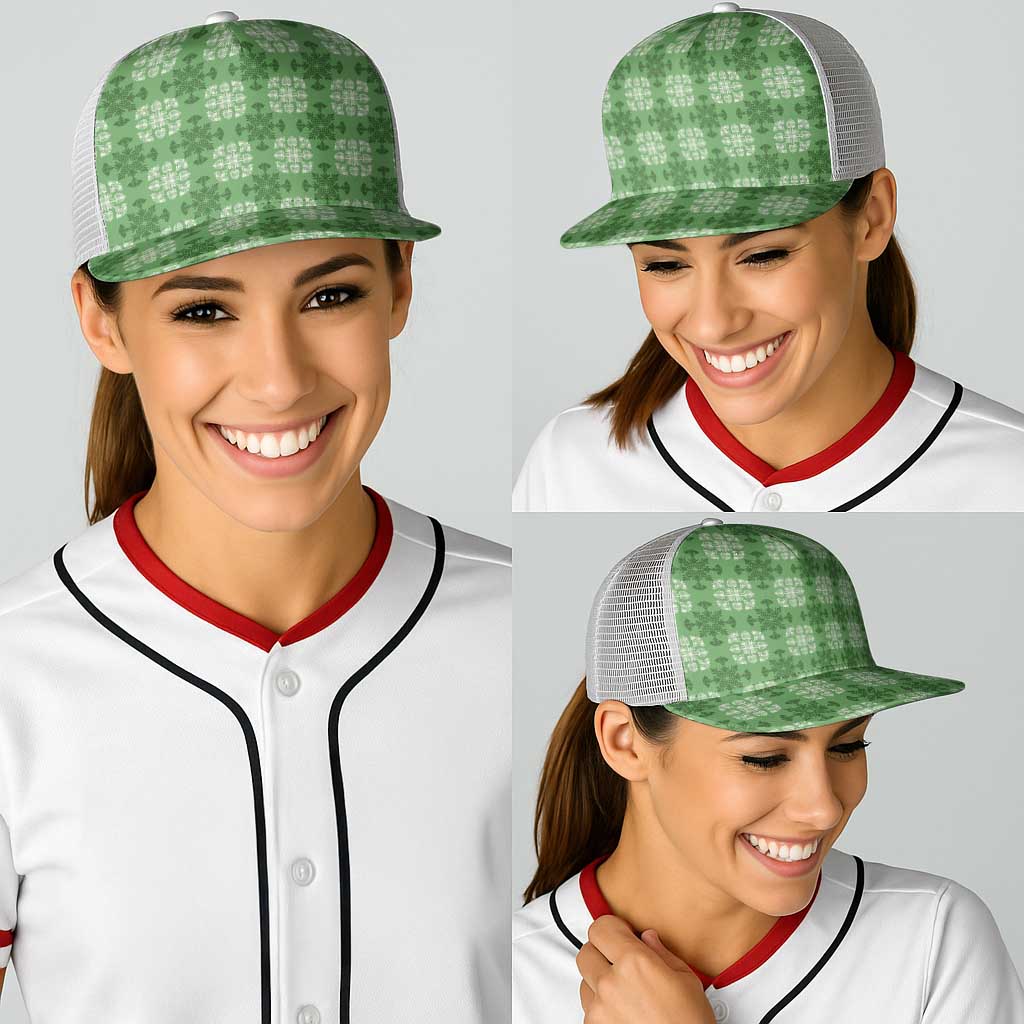 Green Hawaiian Quilt Baseball Net Cap Hawaii Pineapple Monstera Palaka Motifs - Polynesian Pride