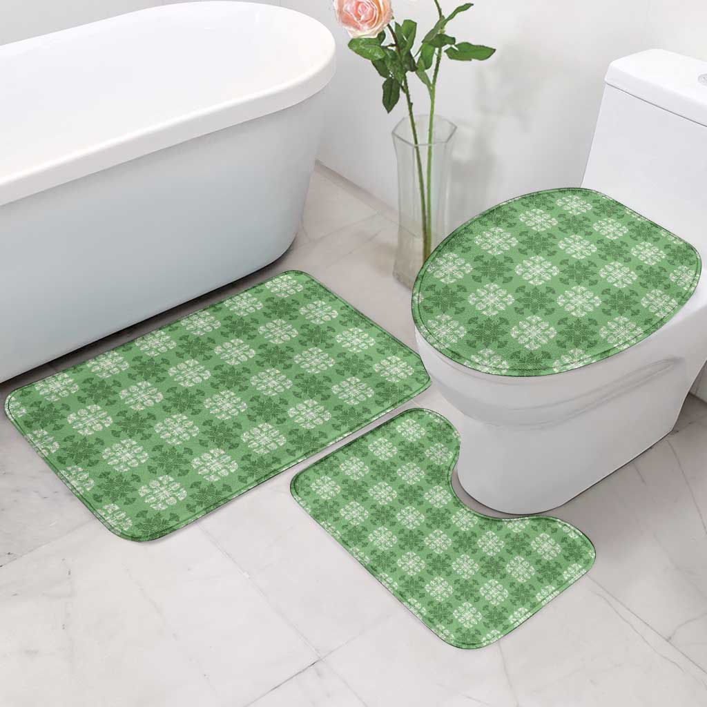 Green Hawaiian Quilt Bathroom Set Hawaii Pineapple Monstera Palaka Motifs - Polynesian Pride