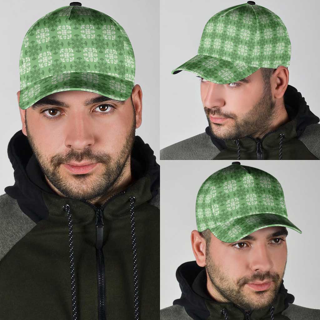 Green Hawaiian Quilt Classic Cap Hawaii Pineapple Monstera Palaka Motifs - Polynesian Pride