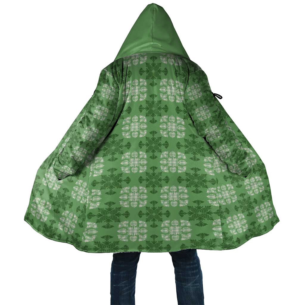 Green Hawaiian Quilt Cloak Hawaii Pineapple Monstera Palaka Motifs - Polynesian Pride