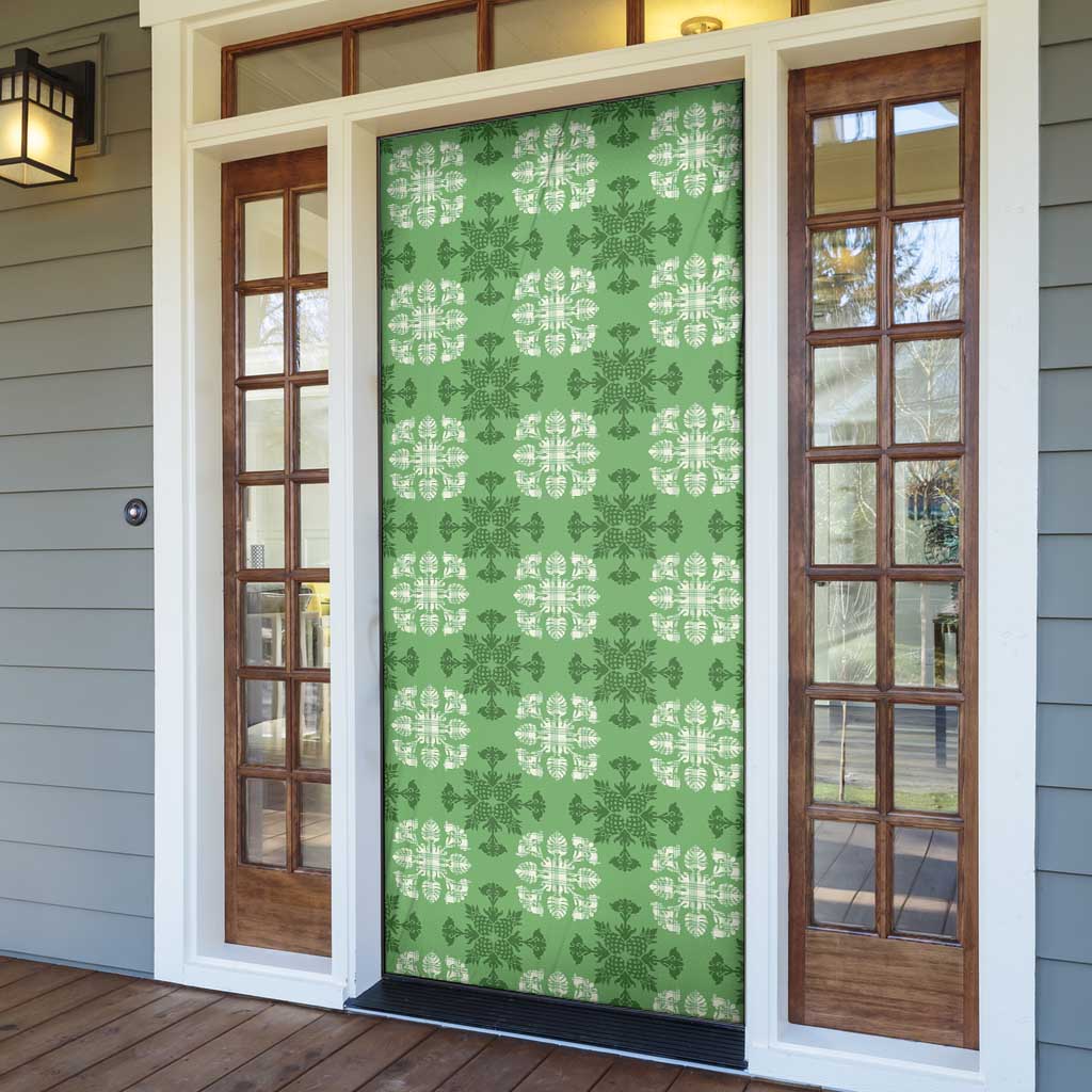 Green Hawaiian Quilt Door Cover Hawaii Pineapple Monstera Palaka Motifs - Polynesian Pride