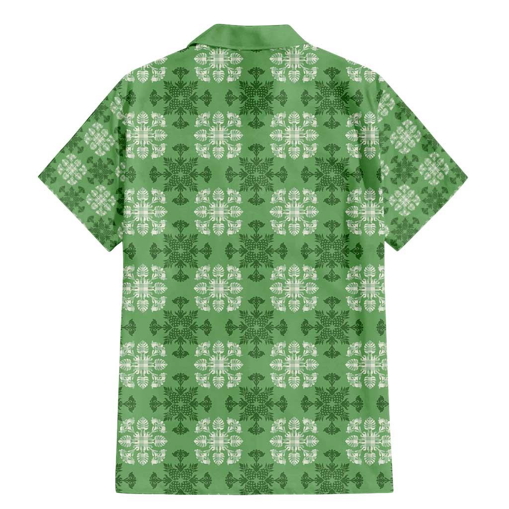 Green Hawaiian Quilt Family Matching Mermaid Dress and Hawaiian Shirt Hawaii Pineapple Monstera Palaka Motifs LT14 - Polynesian Pride