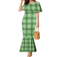 Green Hawaiian Quilt Family Matching Mermaid Dress and Hawaiian Shirt Hawaii Pineapple Monstera Palaka Motifs LT14 Mom's Dress Green - Polynesian Pride