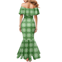 Green Hawaiian Quilt Family Matching Mermaid Dress and Hawaiian Shirt Hawaii Pineapple Monstera Palaka Motifs LT14 - Polynesian Pride