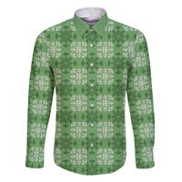 Green Hawaiian Quilt Family Matching Off The Shoulder Long Sleeve Dress and Hawaiian Shirt Hawaii Pineapple Monstera Palaka Motifs LT14 Dad's Shirt - Long Sleeve Green - Polynesian Pride