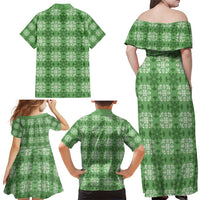 Green Hawaiian Quilt Family Matching Off Shoulder Maxi Dress and Hawaiian Shirt Hawaii Pineapple Monstera Palaka Motifs LT14 - Polynesian Pride