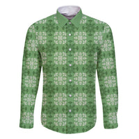 Green Hawaiian Quilt Family Matching Off Shoulder Maxi Dress and Hawaiian Shirt Hawaii Pineapple Monstera Palaka Motifs LT14 Dad's Shirt - Long Sleeve Green - Polynesian Pride