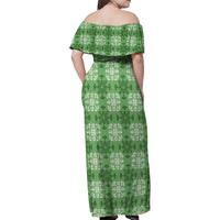 Green Hawaiian Quilt Family Matching Off Shoulder Maxi Dress and Hawaiian Shirt Hawaii Pineapple Monstera Palaka Motifs LT14 - Polynesian Pride
