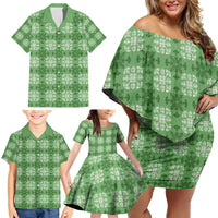 Green Hawaiian Quilt Family Matching Off Shoulder Short Dress and Hawaiian Shirt Hawaii Pineapple Monstera Palaka Motifs LT14 - Polynesian Pride