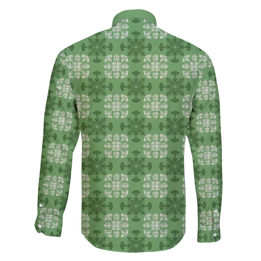 Green Hawaiian Quilt Family Matching Puletasi and Hawaiian Shirt Hawaii Pineapple Monstera Palaka Motifs LT14 - Polynesian Pride