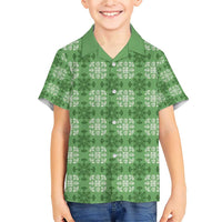 Green Hawaiian Quilt Family Matching Short Sleeve Bodycon Dress and Hawaiian Shirt Hawaii Pineapple Monstera Palaka Motifs LT14 Son's Shirt Green - Polynesian Pride