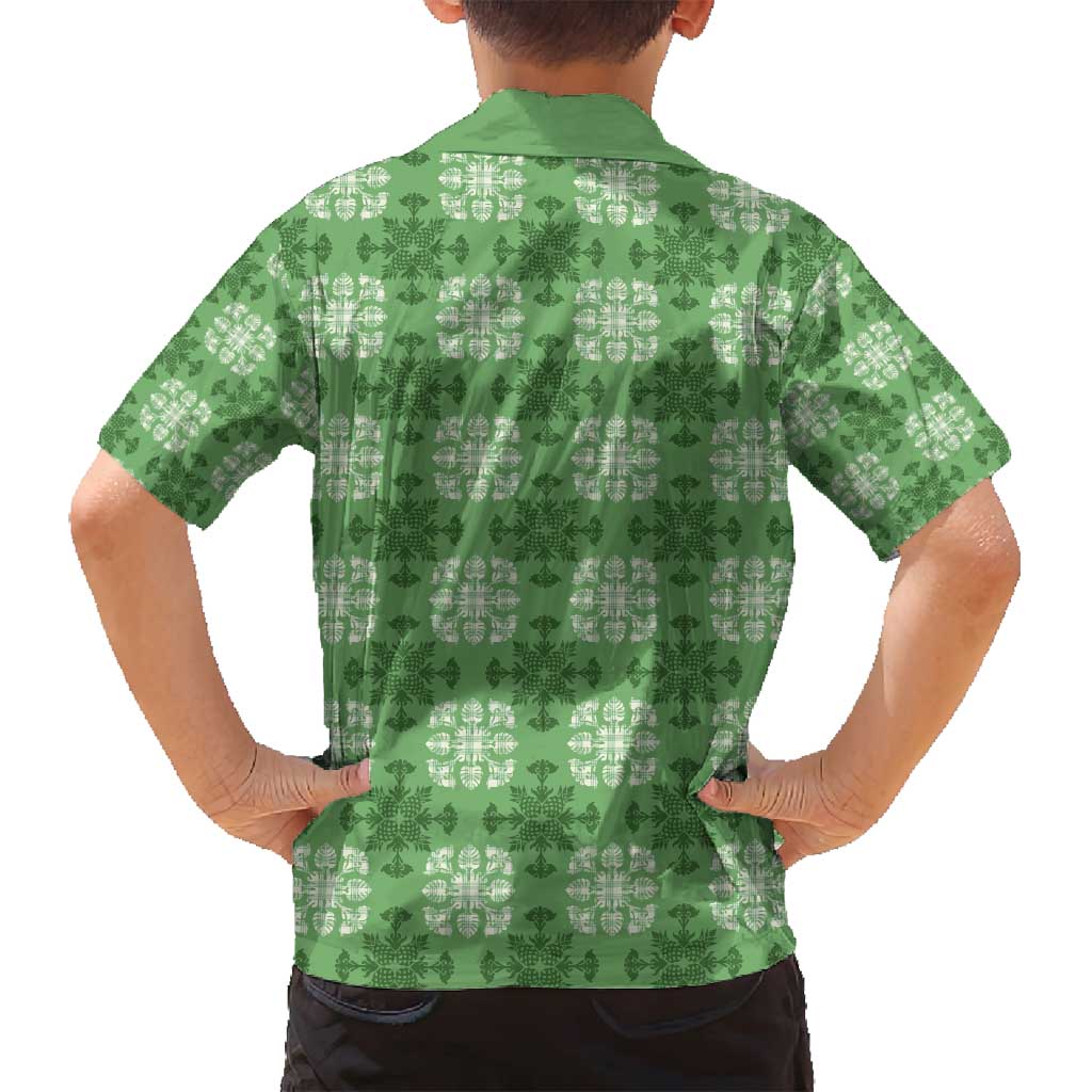 Green Hawaiian Quilt Family Matching Summer Maxi Dress and Hawaiian Shirt Hawaii Pineapple Monstera Palaka Motifs LT14 - Polynesian Pride
