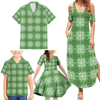 Green Hawaiian Quilt Family Matching Summer Maxi Dress and Hawaiian Shirt Hawaii Pineapple Monstera Palaka Motifs LT14 - Polynesian Pride