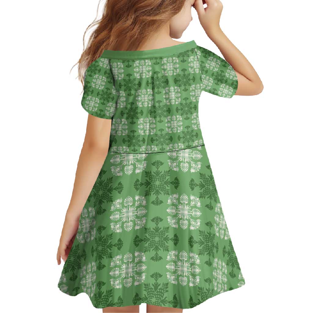 Green Hawaiian Quilt Family Matching Tank Maxi Dress and Hawaiian Shirt Hawaii Pineapple Monstera Palaka Motifs LT14 - Polynesian Pride
