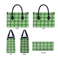 Green Hawaiian Quilt Leather Bag Hawaii Pineapple Monstera Palaka Motifs - Polynesian Pride