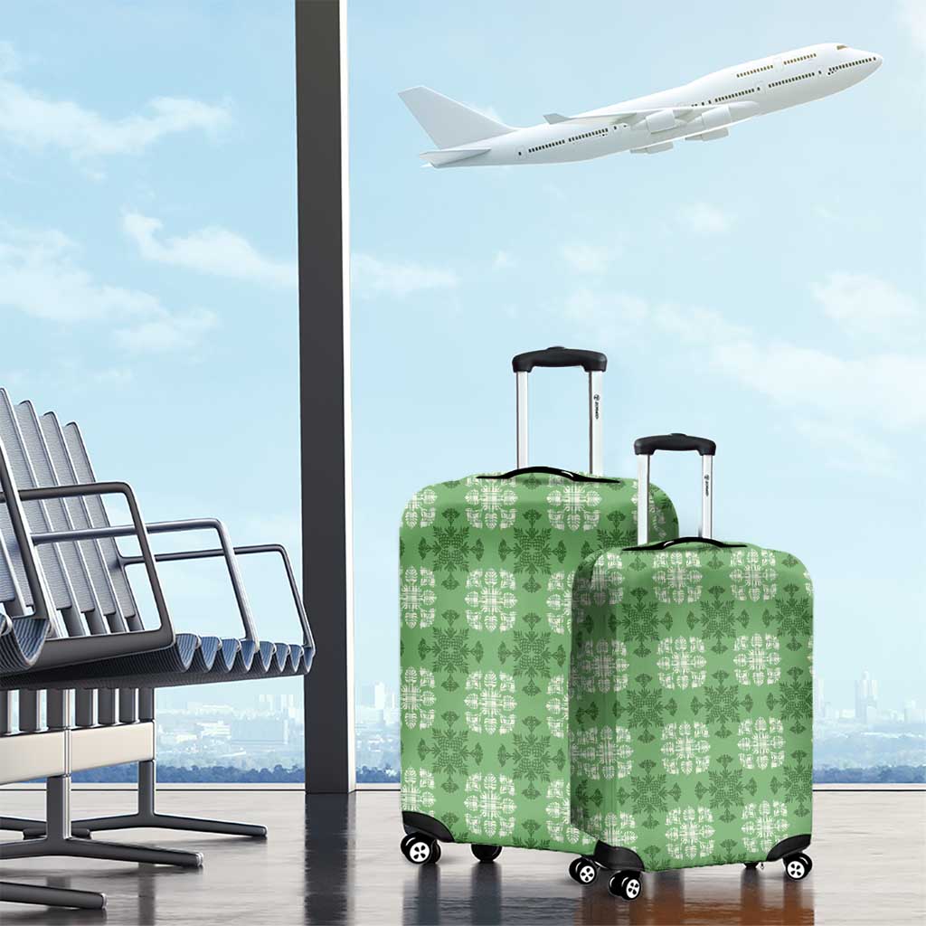 Green Hawaiian Quilt Luggage Cover Hawaii Pineapple Monstera Palaka Motifs - Polynesian Pride
