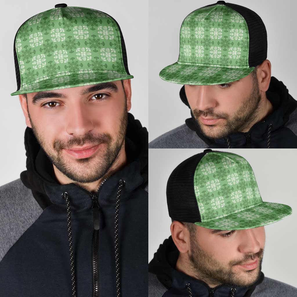 Green Hawaiian Quilt Mesh Trucker Cap Hawaii Pineapple Monstera Palaka Motifs LT14 - Polynesian Pride