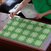 Green Hawaiian Quilt Puzzle Hawaii Pineapple Monstera Palaka Motifs - Polynesian Pride