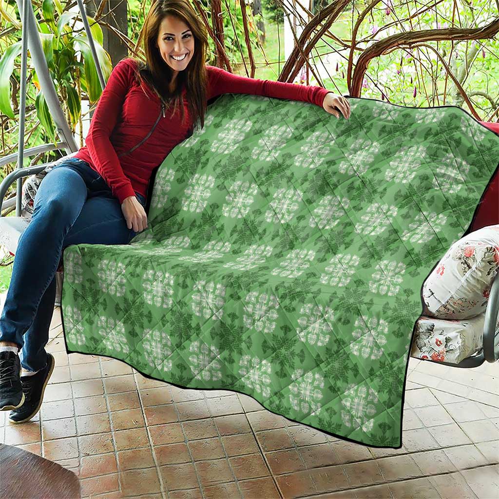 Green Hawaiian Quilt Quilt Hawaii Pineapple Monstera Palaka Motifs - Polynesian Pride