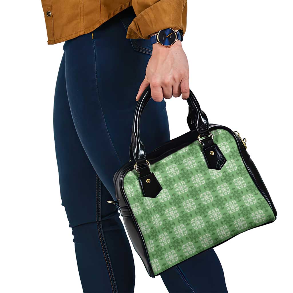 Green Hawaiian Quilt Shoulder Handbag Hawaii Pineapple Monstera Palaka Motifs - Polynesian Pride