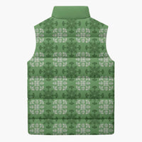 Green Hawaiian Quilt Sleeveless Puffer Jacket Hawaii Pineapple Monstera Palaka Motifs - Polynesian Pride