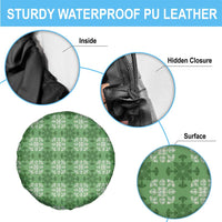 Green Hawaiian Quilt Spare Tire Cover Hawaii Pineapple Monstera Palaka Motifs - Polynesian Pride