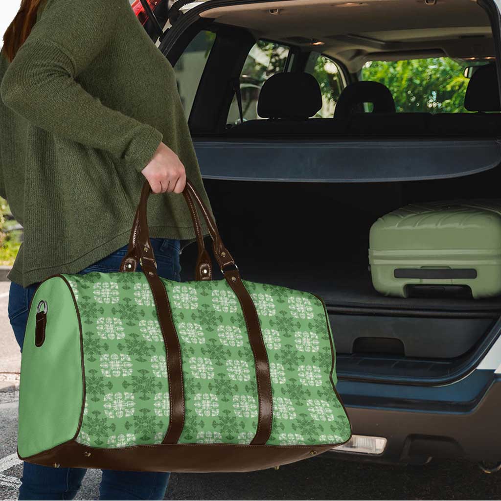 Green Hawaiian Quilt Travel Bag Hawaii Pineapple Monstera Palaka Motifs - Polynesian Pride