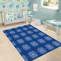 Royal Blue Hawaiian Quilt Area Rug Hawaii Pineapple Monstera Palaka Motifs - Polynesian Pride