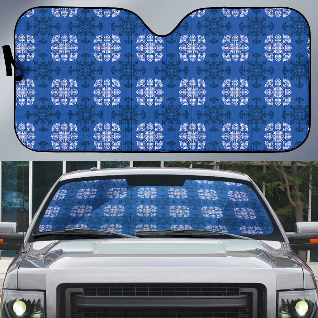Royal Blue Hawaiian Quilt Auto Sun Shade Hawaii Pineapple Monstera Palaka Motifs LT14 Royal Blue - Polynesian Pride