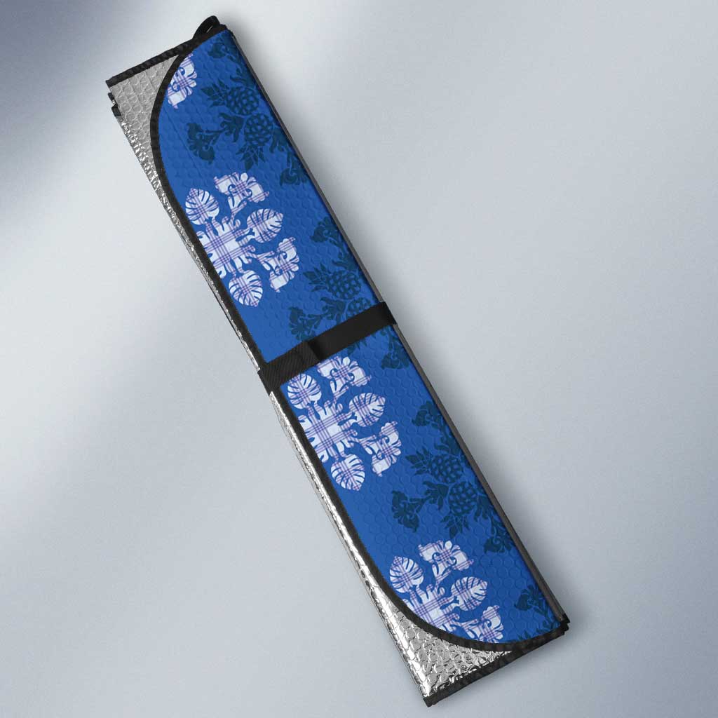 Royal Blue Hawaiian Quilt Auto Sun Shade Hawaii Pineapple Monstera Palaka Motifs LT14 - Polynesian Pride