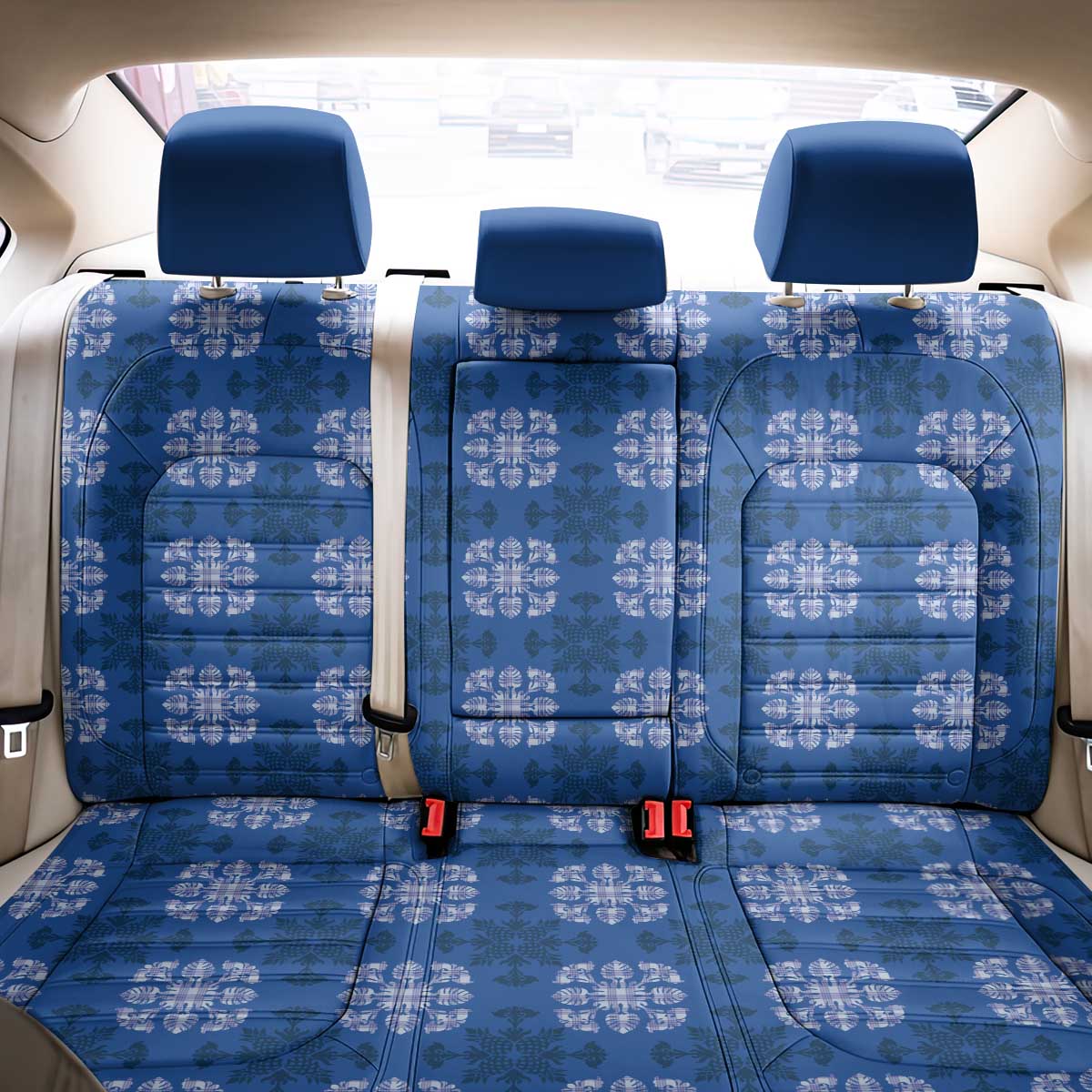 Royal Blue Hawaiian Quilt Back Car Seat Cover Hawaii Pineapple Monstera Palaka Motifs - Polynesian Pride