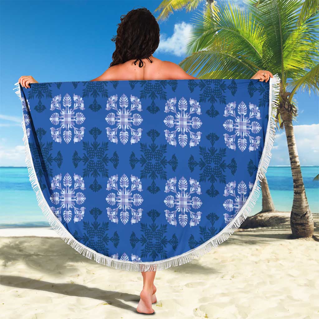 Royal Blue Hawaiian Quilt Beach Blanket Hawaii Pineapple Monstera Palaka Motifs LT14 - Polynesian Pride