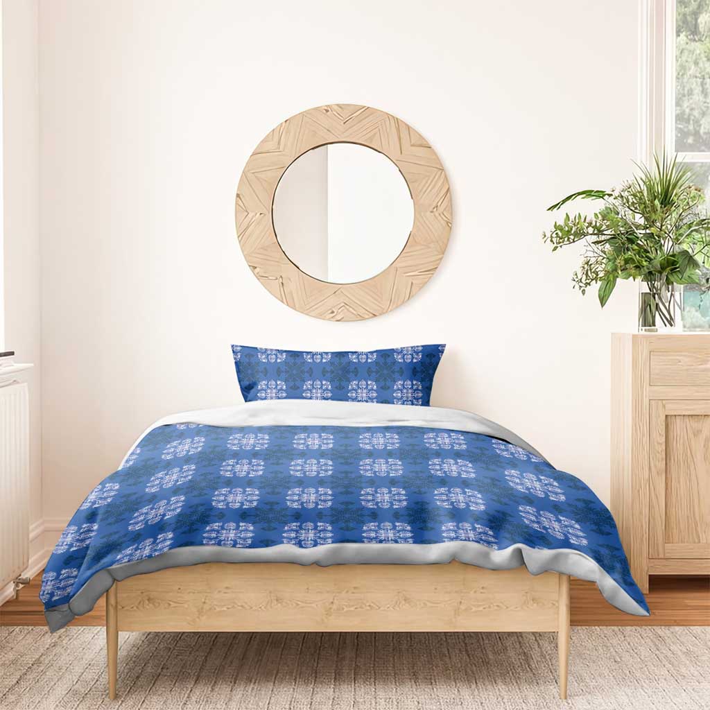 Royal Blue Hawaiian Quilt Bedding Set Hawaii Pineapple Monstera Palaka Motifs - Polynesian Pride