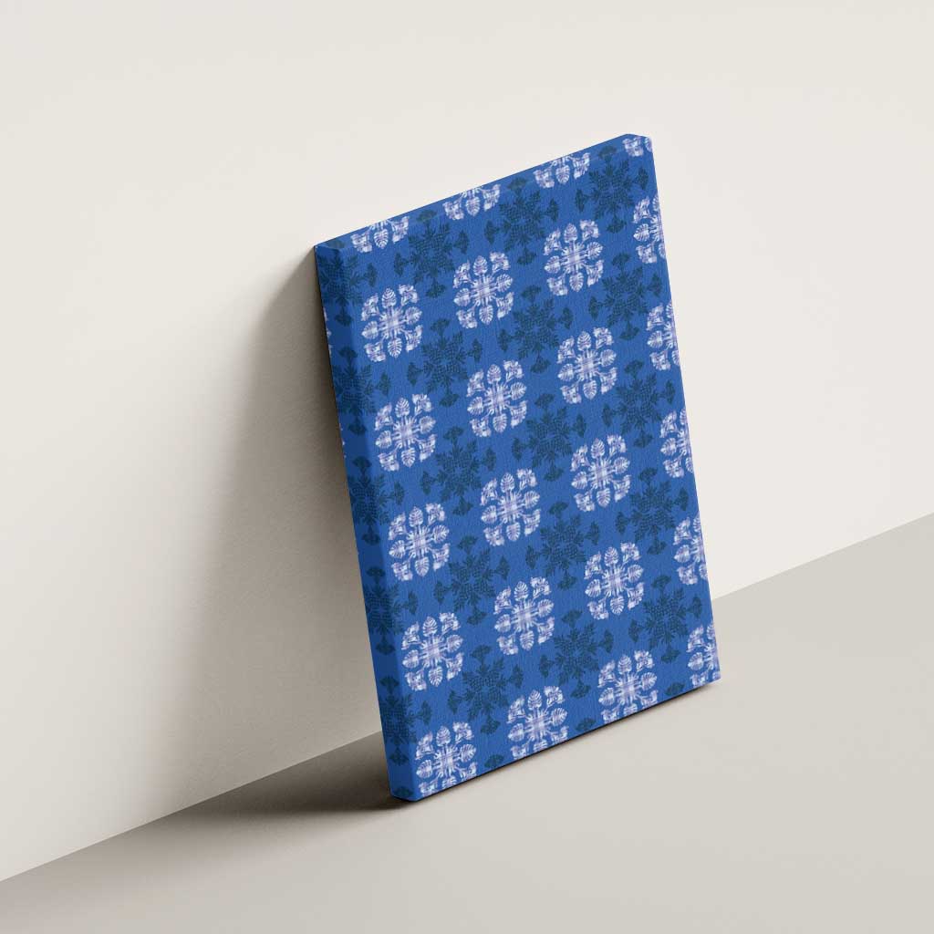 Royal Blue Hawaiian Quilt Canvas Wall Art Hawaii Pineapple Monstera Palaka Motifs - Polynesian Pride