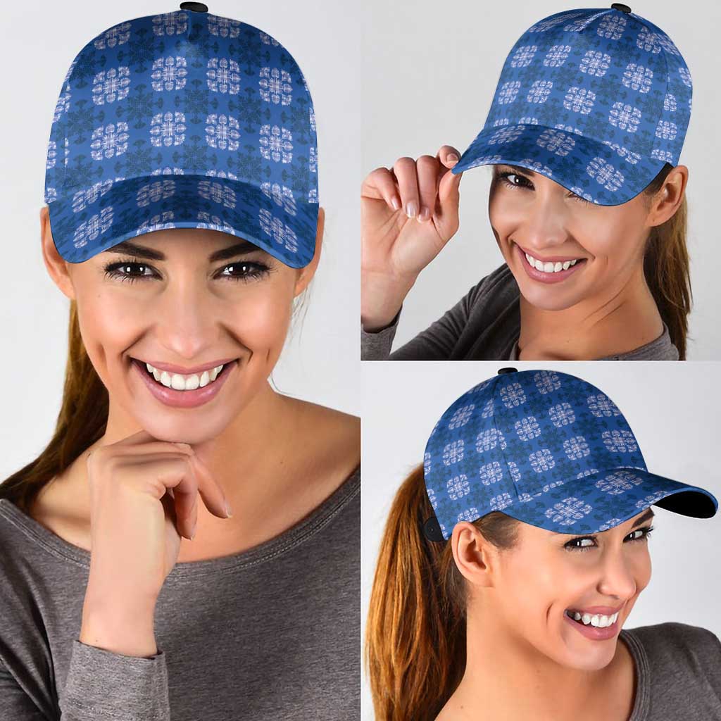 Royal Blue Hawaiian Quilt Classic Cap Hawaii Pineapple Monstera Palaka Motifs - Polynesian Pride