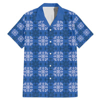 Royal Blue Hawaiian Quilt Family Matching Mermaid Dress and Hawaiian Shirt Hawaii Pineapple Monstera Palaka Motifs LT14 Dad's Shirt - Short Sleeve Royal Blue - Polynesian Pride