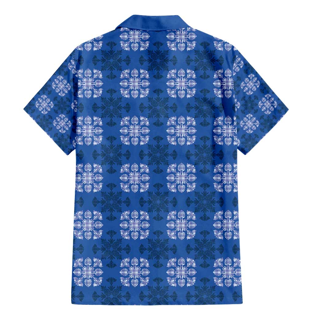 Royal Blue Hawaiian Quilt Family Matching Mermaid Dress and Hawaiian Shirt Hawaii Pineapple Monstera Palaka Motifs LT14 - Polynesian Pride