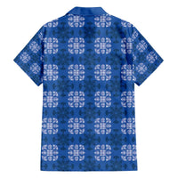 Royal Blue Hawaiian Quilt Family Matching Off The Shoulder Long Sleeve Dress and Hawaiian Shirt Hawaii Pineapple Monstera Palaka Motifs LT14 - Polynesian Pride