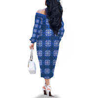 Royal Blue Hawaiian Quilt Family Matching Off The Shoulder Long Sleeve Dress and Hawaiian Shirt Hawaii Pineapple Monstera Palaka Motifs LT14 - Polynesian Pride